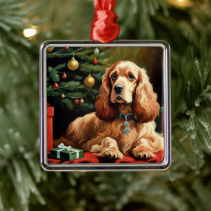 コッカースパニエル犬クリスマス メタルオーナメント