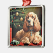 コッカースパニエル犬クリスマス メタルオーナメント (左)