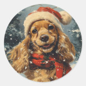 コッカースパニエル犬クリスマス ラウンドシール (正面)