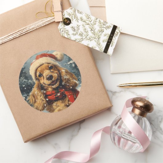コッカースパニエル犬クリスマス ラウンドシール (ギフト)
