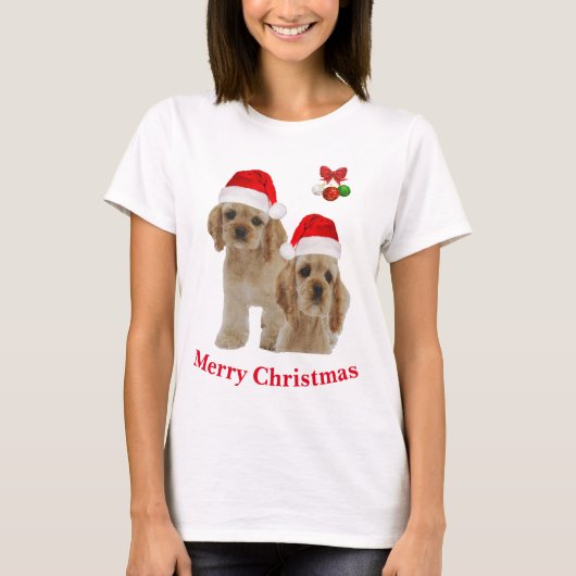 コッカースパニエル犬クリスマス Tシャツ (正面)