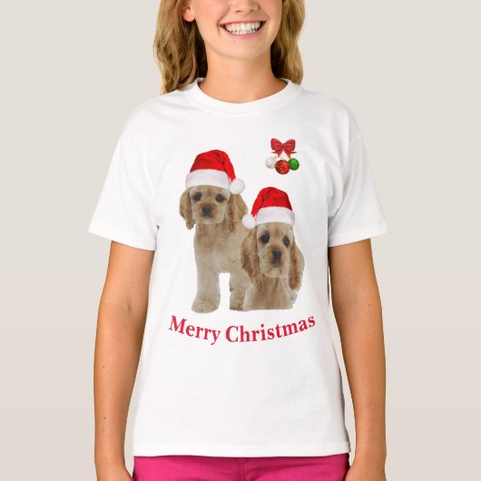 コッカースパニエル犬クリスマスTシャツ Tシャツ (正面)