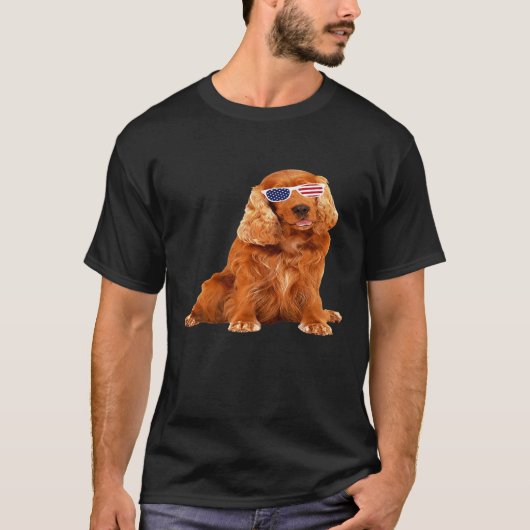 コッカースパニエル犬サングラスを着て7月の犬の4th tシャツ (正面)