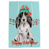 コッカースパニエル犬サンタハットホリデーストリングビーズ ミディアムペーパーバッグ (裏面)