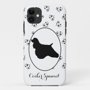 コッカースパニエル犬シルエットハートと手の跡 iPhone 11 ケース