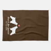 コッカースパニエル犬シルエットハートと文字 キッチンタオル (横)