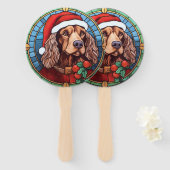 コッカースパニエル犬ステンドグラスのクリスマス ハンドファン (正面&裏面)