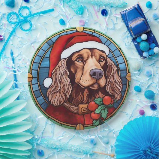 コッカースパニエル犬ステンドグラスのクリスマス ペーパープレート (パーティー)