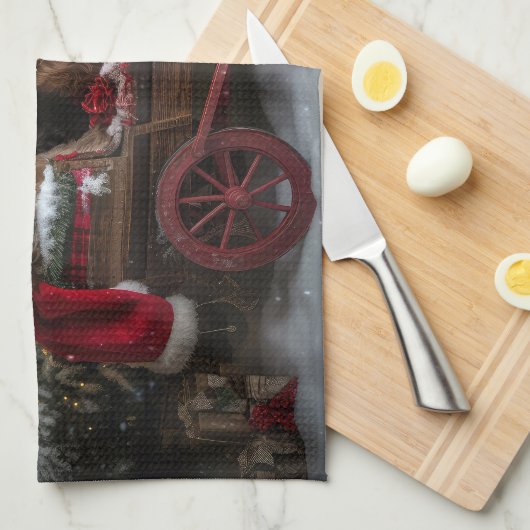 コッカースパニエル犬スノウリースレイクリスマスデコール キッチンタオル (四つ折り)