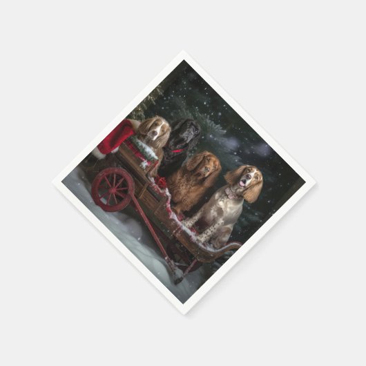 コッカースパニエル犬スノウリースレイクリスマスデコール スタンダードカクテルナプキン (角)