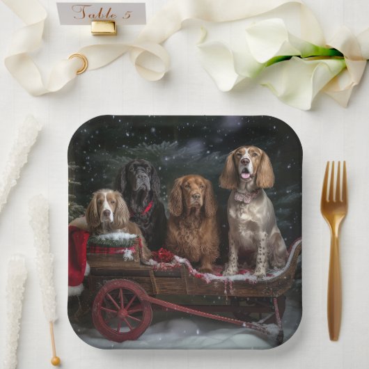 コッカースパニエル犬スノウリースレイクリスマスデコール ペーパープレート (ウェディング)