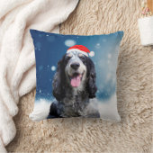 コッカースパニエル犬ドッグとクリスマスサンタハット クッション (ブランケット)