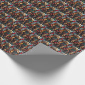 コッカースパニエル犬ドッグとクリスマスプレゼント暖炉 ラッピングペーパー (角)