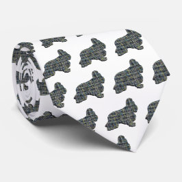 コッカースパニエル犬ドッグイエロー&ブラックグリッドホワイト ネクタイ