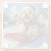 コッカースパニエル犬ドッグインスレッジそれを雪のクリスマス ガラスコースター (裏面)