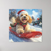 コッカースパニエル犬ドッグインスレッジそれを雪のクリスマス キャンバスプリント (正面)