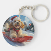 コッカースパニエル犬ドッグインスレッジそれを雪のクリスマス キーホルダー (裏面)