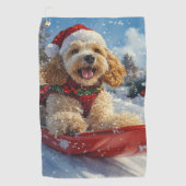 コッカースパニエル犬ドッグインスレッジそれを雪のクリスマス ゴルフタオル (正面)
