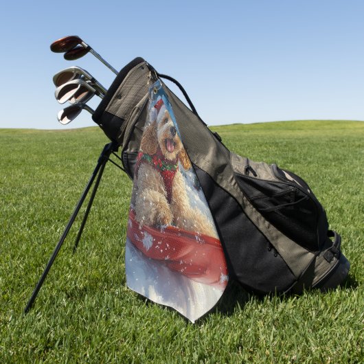 コッカースパニエル犬ドッグインスレッジそれを雪のクリスマス ゴルフタオル (グリーン)