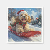 コッカースパニエル犬ドッグインスレッジそれを雪のクリスマス スタンダードカクテルナプキン (正面)