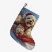 コッカースパニエル犬ドッグインスレッジそれを雪のクリスマス スモールクリスマスストッキング (正面 (吊り時))
