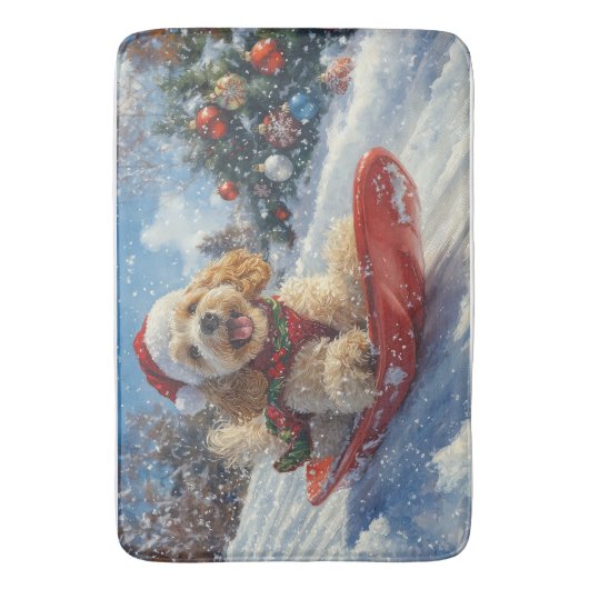 コッカースパニエル犬ドッグインスレッジそれを雪のクリスマス バスマット (正面縦)