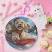 コッカースパニエル犬ドッグインスレッジそれを雪のクリスマス ペーパープレート (パーティー)