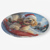 コッカースパニエル犬ドッグインスレッジそれを雪のクリスマス ペーパープレート (アングル)