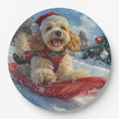 コッカースパニエル犬ドッグインスレッジそれを雪のクリスマス ペーパープレート (正面)