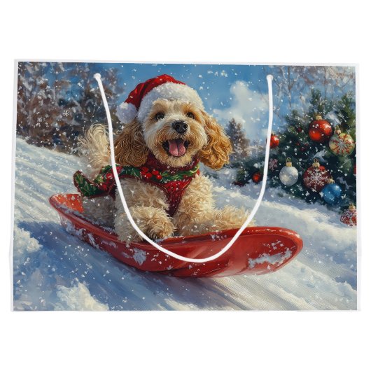 コッカースパニエル犬ドッグインスレッジそれを雪のクリスマス ラージペーパーバッグ (裏面)