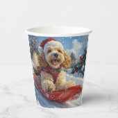 コッカースパニエル犬ドッグインスレッジそれを雪のクリスマス 紙コップ (正面)