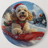 コッカースパニエル犬ドッグインスレッジそれを雪のクリスマス 缶バッジ (正面)