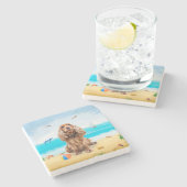 コッカースパニエル犬ドッグオンビーチ ストーンコースター (横)