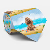 コッカースパニエル犬ドッグオンビーチ ネクタイ (ロール)