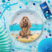 コッカースパニエル犬ドッグオンビーチ ペーパープレート (パーティー)