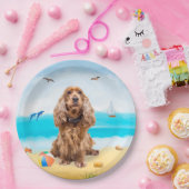 コッカースパニエル犬ドッグオンビーチ ペーパープレート (パーティー)