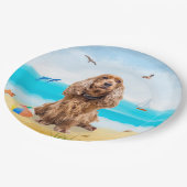 コッカースパニエル犬ドッグオンビーチ ペーパープレート (アングル)