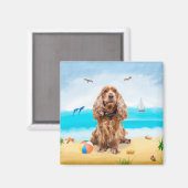 コッカースパニエル犬ドッグオンビーチ マグネット (正面/裏面)