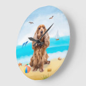 コッカースパニエル犬ドッグオンビーチ ラージ壁時計 (傾斜)