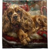 コッカースパニエル犬ドッグクリスマスフェスティバル シャワーカーテン (正面)