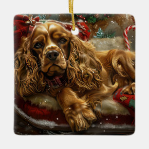 コッカースパニエル犬ドッグクリスマスフェスティバル セラミックオーナメント