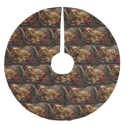 コッカースパニエル犬ドッグクリスマスフェスティバル ブラッシュドポリエステルツリースカート (正面)