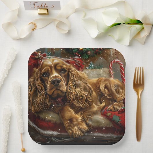 コッカースパニエル犬ドッグクリスマスフェスティバル ペーパープレート (ウェディング)