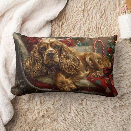 コッカースパニエル犬ドッグクリスマスフェスティバル ランバークッション (ブランケット)