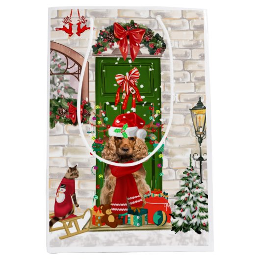 コッカースパニエル犬ドッグクリスマス抱き枕 ミディアムペーパーバッグ (正面)