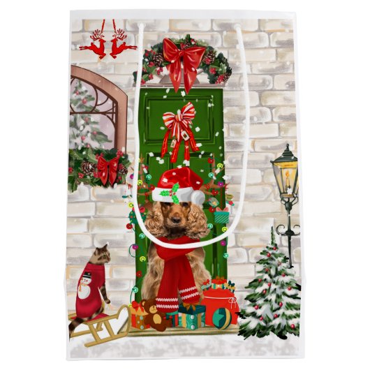 コッカースパニエル犬ドッグクリスマス抱き枕 ミディアムペーパーバッグ (裏面)