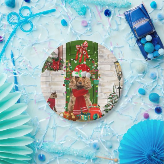 コッカースパニエル犬ドッグクリスマス ペーパープレート (パーティー)