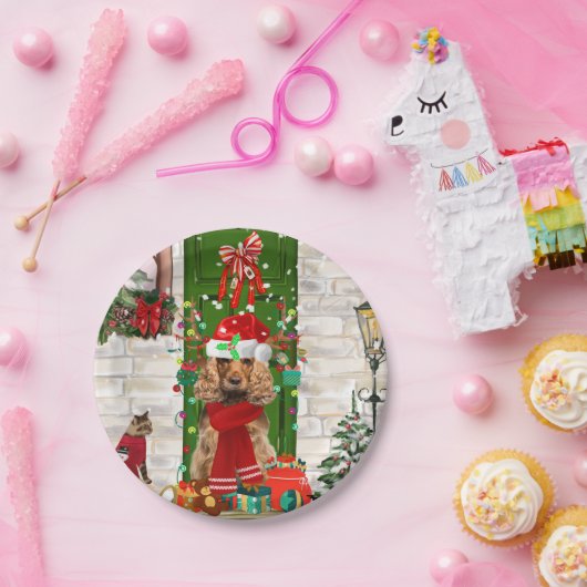 コッカースパニエル犬ドッグクリスマス ペーパープレート (パーティー)