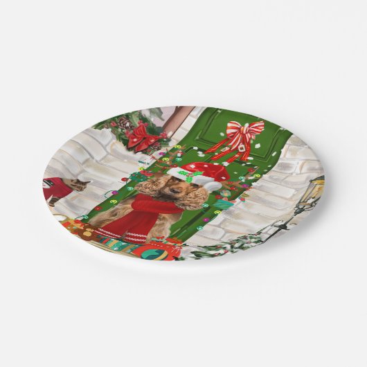 コッカースパニエル犬ドッグクリスマス ペーパープレート (アングル)