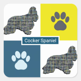 コッカースパニエル犬ドッグシルエット&ポーY&Bグリッド スクエアシール